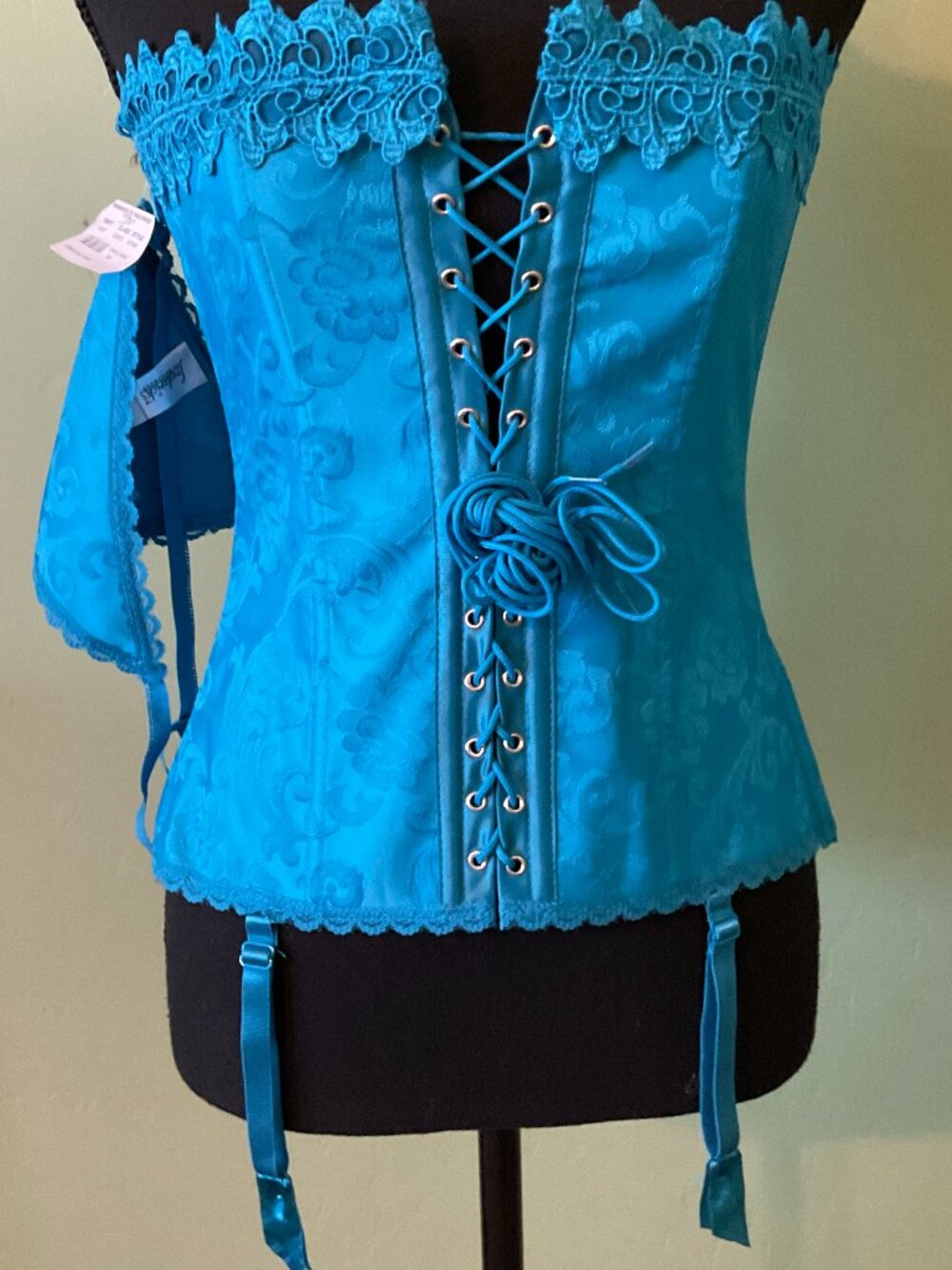 Fredricks Of Hollywood Cerulean Blue Floral Pattern Corset Lingerie Top size 34